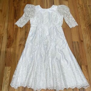 NEW Elegant White Lace Skirt Wedding Dress Puff 3/4 sleeve 16 / 18